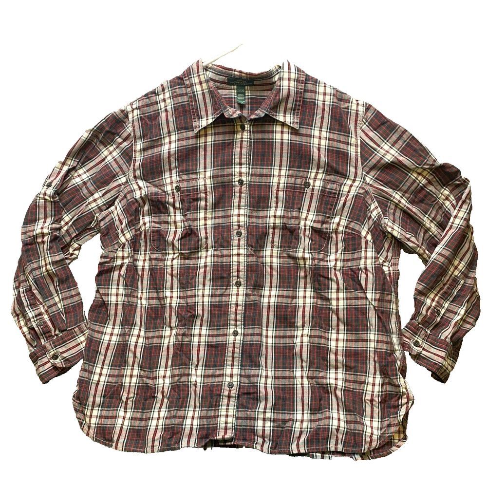 Lauren Ralph Lauren Shirt Womens 2X Red Brown‎ Plaid Button Up Flannel Jeans Co.